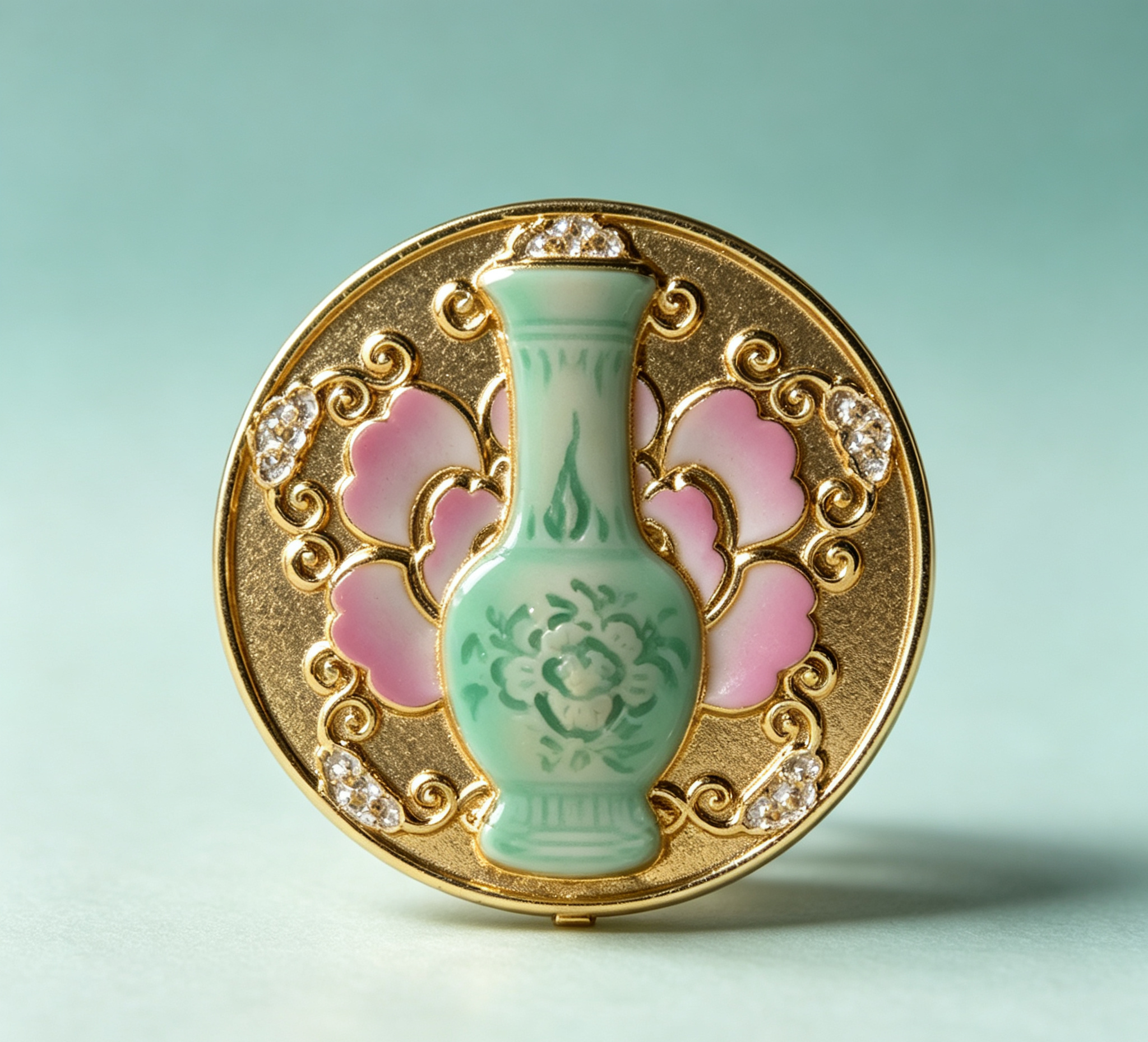 金錾宝瓶青瓷胸针